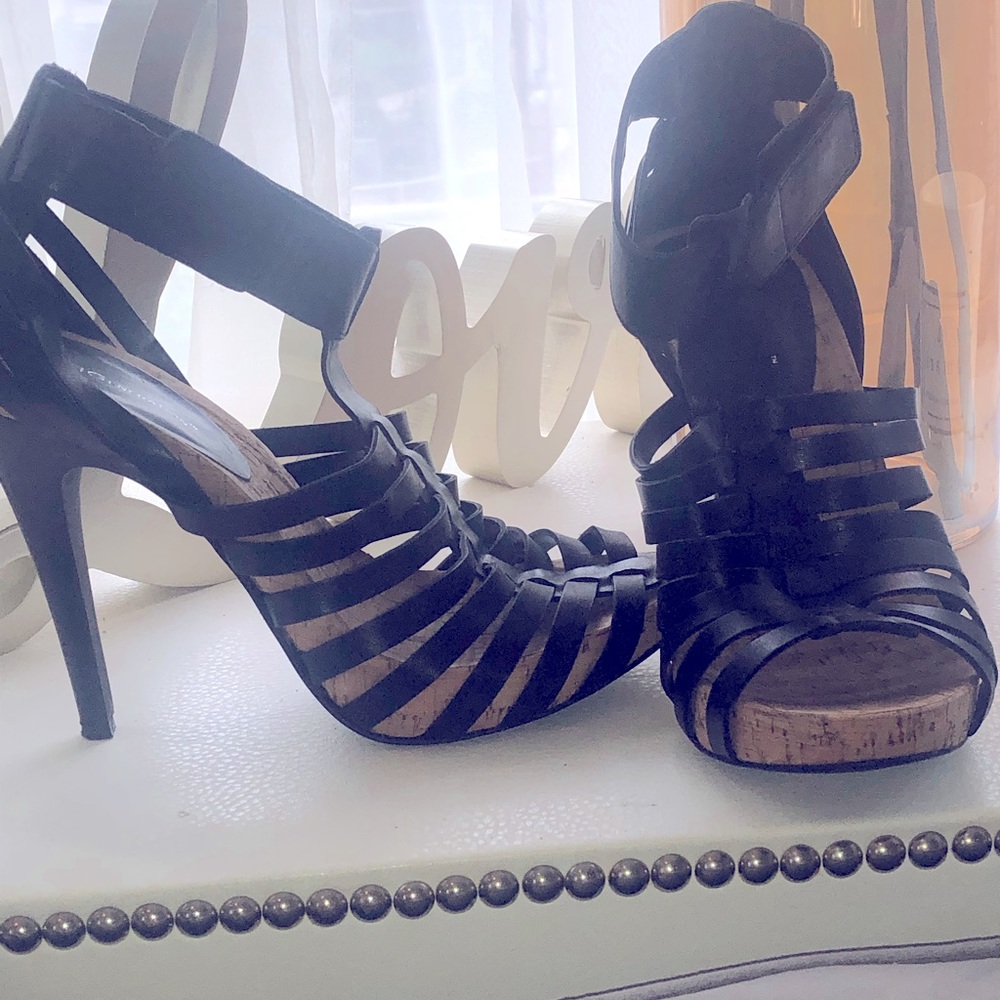 BCBGeneration Black 4 inch strappy heel